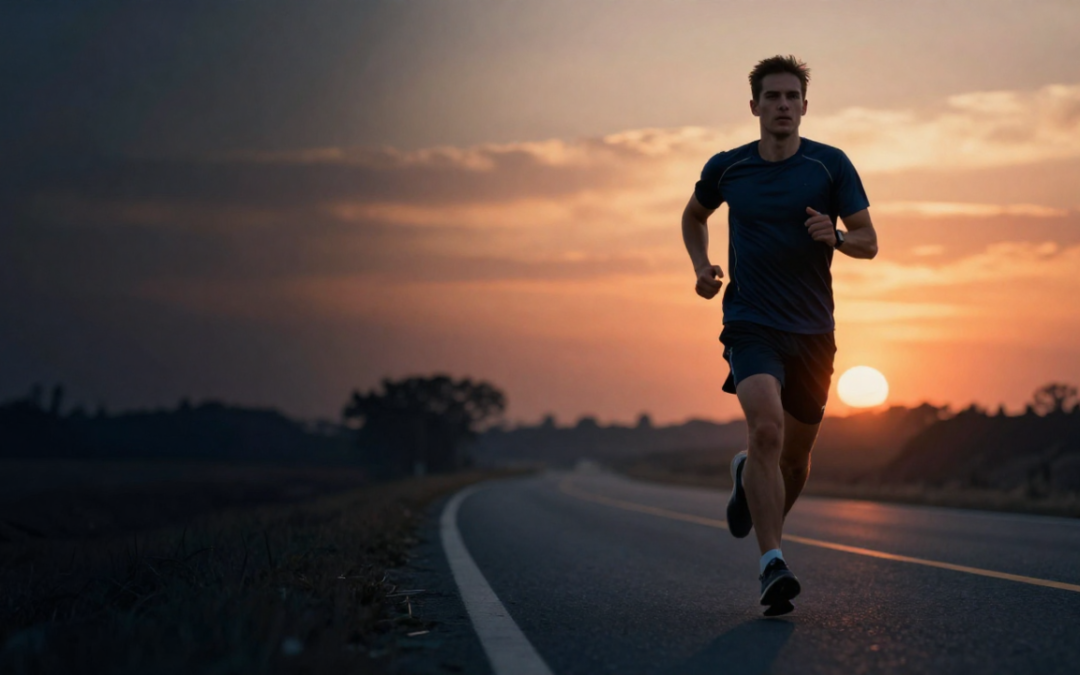 Augmenter le volume, vignette. Un coureur au coucher du soleil.
